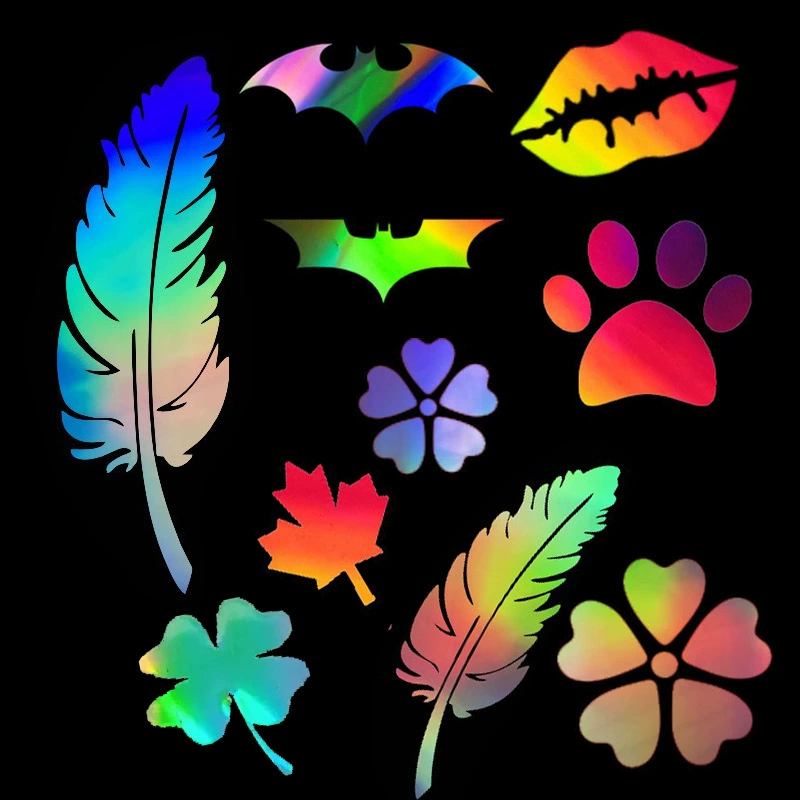 Красочные лазерные персонализированные креативные автомобильные наклейки с перьями и листьями, модификация тела, украшение для электромобиля, блокирующие наклейки от царапин