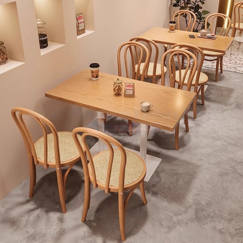 Internet-Famous Milk Tea Shop Café Solid Wood Table and Chair Set Japanese Dessert Bakery Shop Semi-Circular Long Table Western Restaurant Dining Chair