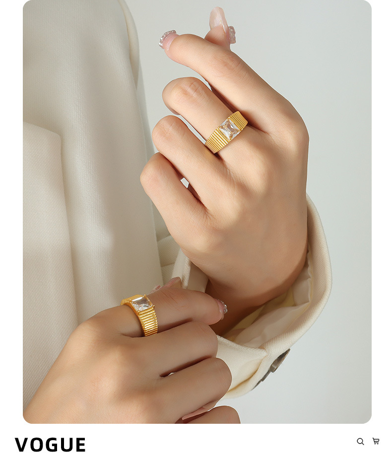 Fashion Square Titanium Steel Rings Inlay Zircon Stainless Steel Rings