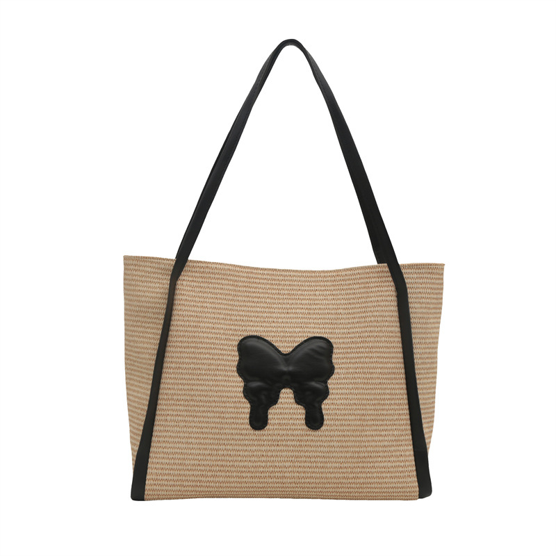 Bolsa de paja de gran capacidad para mujeres 2024 nueva mariposa de verano bolsa de viaje bolsa de tela bolsa de color contraste bolsa de playa