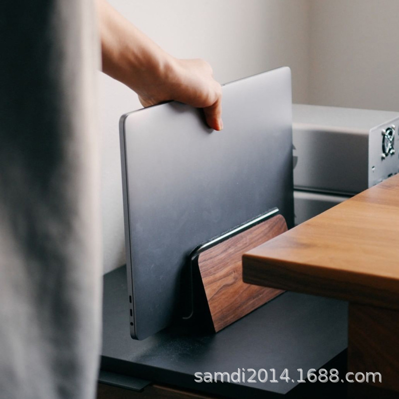 Solid Wood Base Laptop Stand, Tablet Computer Wooden Storage Stand
