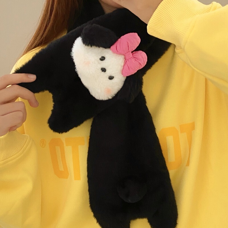 卡通甜美少女粉色猫咪围巾冬季保暖加厚可爱毛绒防风学生围脖白色|undefined