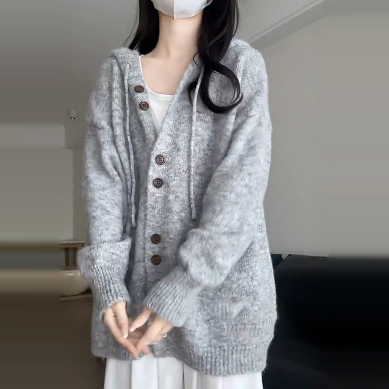 连帽毛衣外套女秋冬季2025新款宽松慵懒风针织开衫高级感加厚上衣|undefined