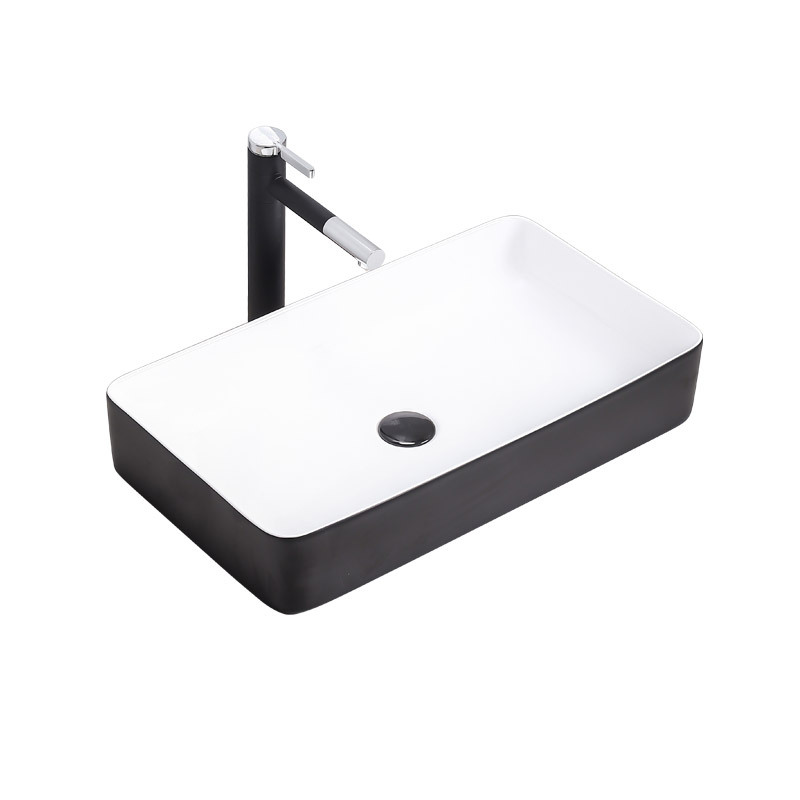 Lavabo de mesa de cerámica lavabo integrado borde Delgado lavabo de arte negro mate no agujero lavabo de ingeniería hotelera lavabo de cerámica image 5