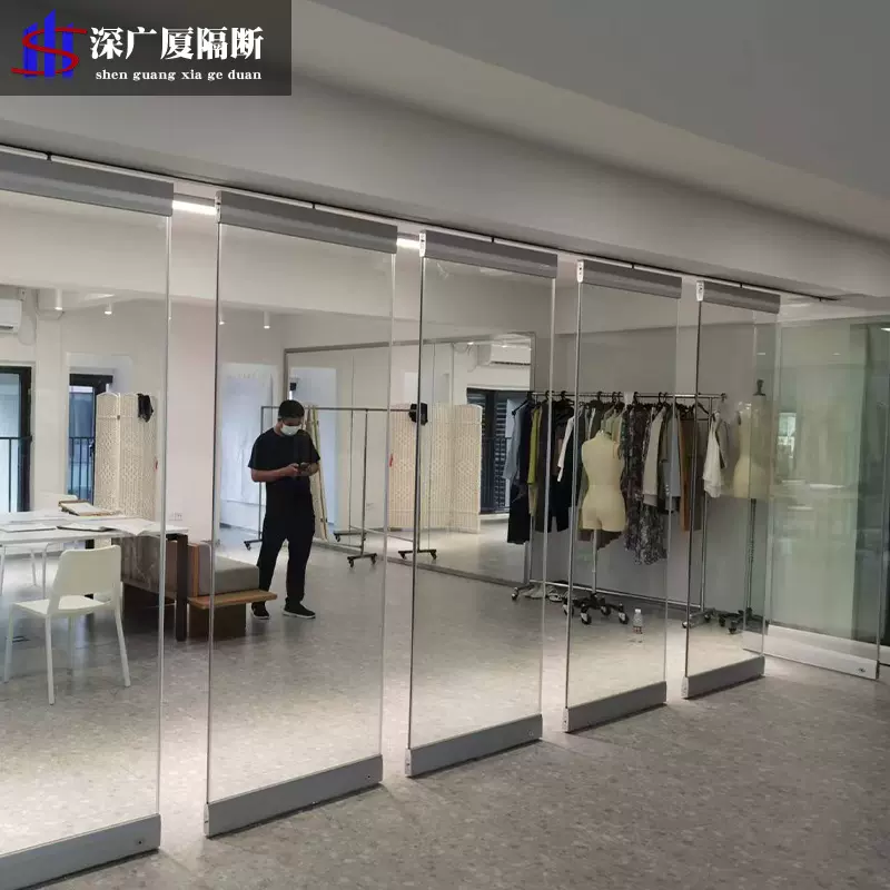 办公室玻璃隔断墙无框玻璃门上下夹长虹玻璃隔断可移动屏风隔断墙