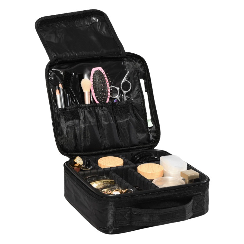 Estuche de maquillaje portátil de gran capacidad, de alta gama, con compartimentos, para mujer, bolsa de maquillaje portátil de viaje