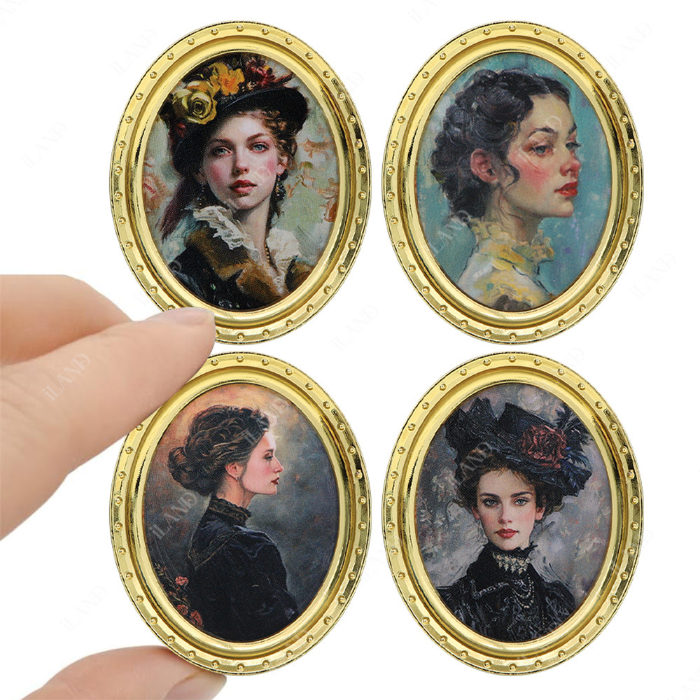 娃娃屋迷你家具袖珍模型人物肖像画1/12微缩场景obll