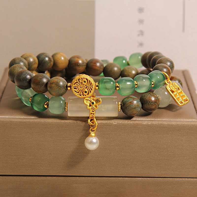 Sándalo verde vieja pulsera de ágata de doble anillo lujo ligero nicho delicado pulsera de pulsera de pulsera de pulsera de pulsera image 1