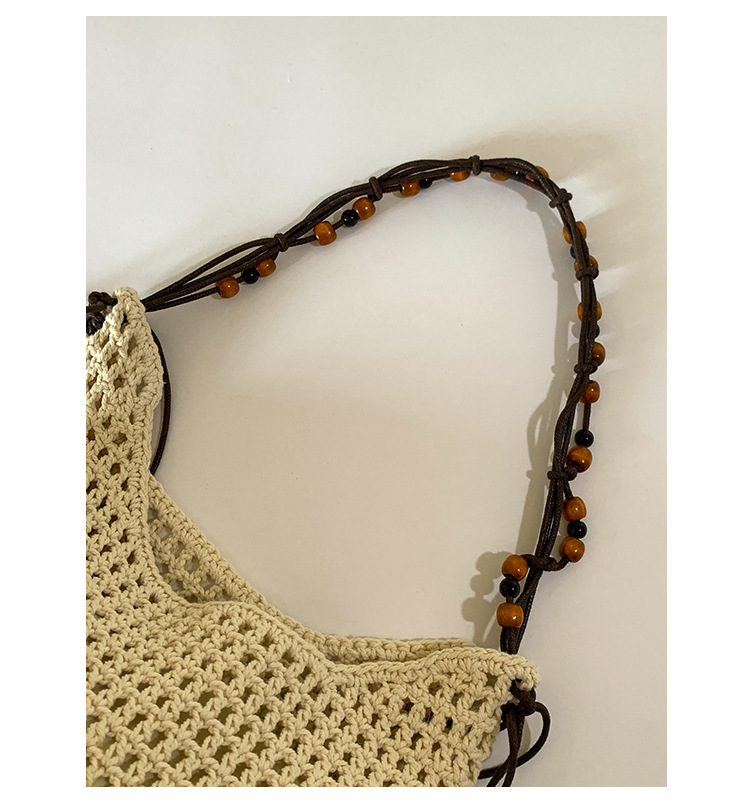 Summer woven beaded single-shoulder bag for women, large capacity, retro and fashionable, hollowed-out casual vacation style underarm crossbody bag undefined