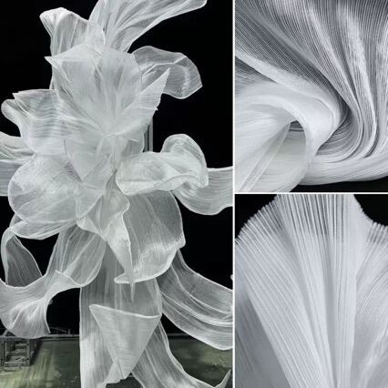 White Light Pleated Texture Organza Fabric Wedding Decoration Yarn Wedding Floral Shape Issey Miyake Fabric