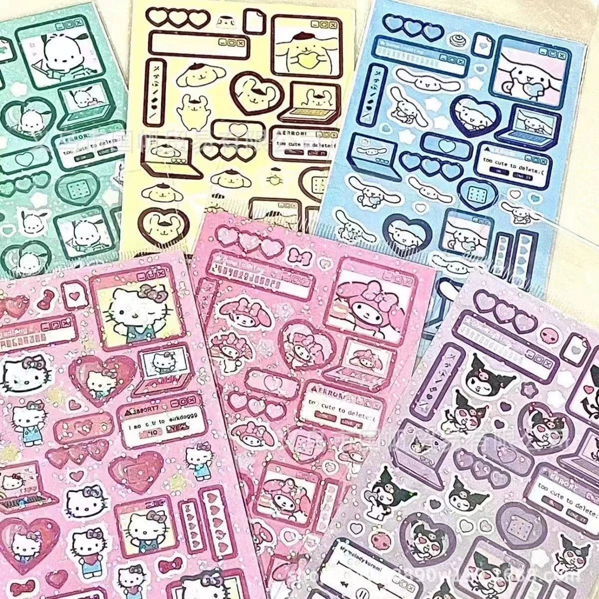 Листочки стикеров (Sanlou) Kuromi и персонажи Sanrio, лазерная голография, набор декоративных элементов для блокнота