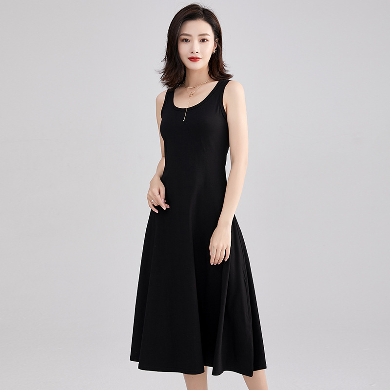 2025连衣裙吊带裙韩版高个子背心时尚无袖圆领显瘦中长裙秋季女装|undefined