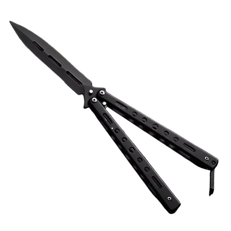 钛合金蝴蝶折叠刀未开刃练习防身甩手玩具刀全钢花式新手训练解压