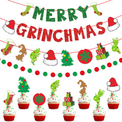 クリスマスパーティー装飾クリスマスツリーグリーン奇テーマクリスマス旗クリスマス帽ケーキ装飾カード