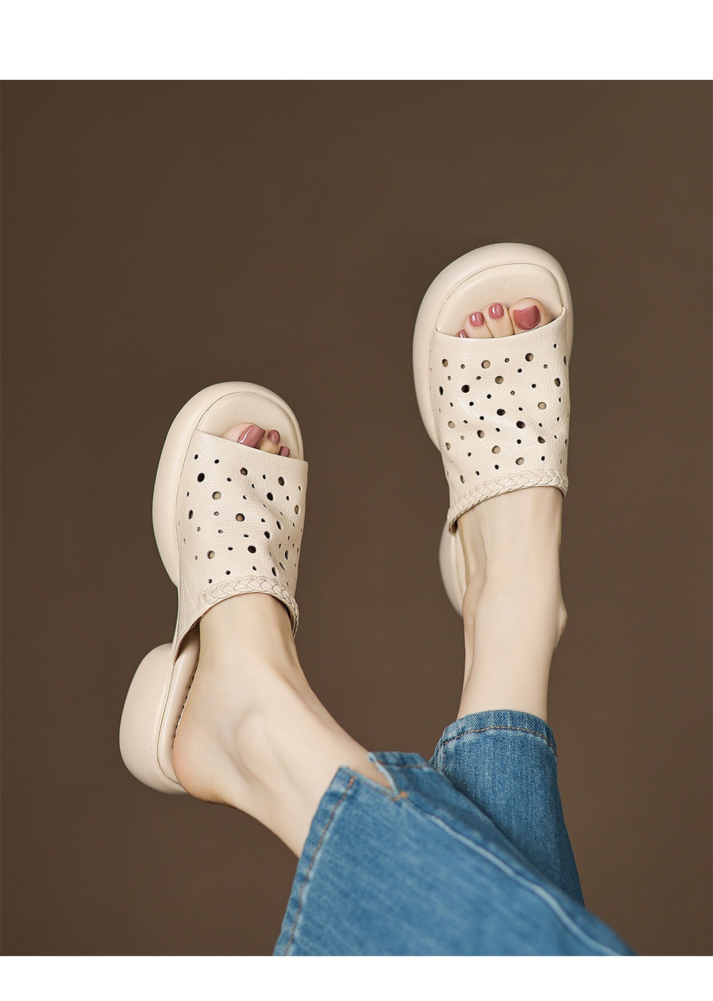 Dép sandal nữ quai chữ V đế dày da cừu mềm đi biển — đen chi tiết 7