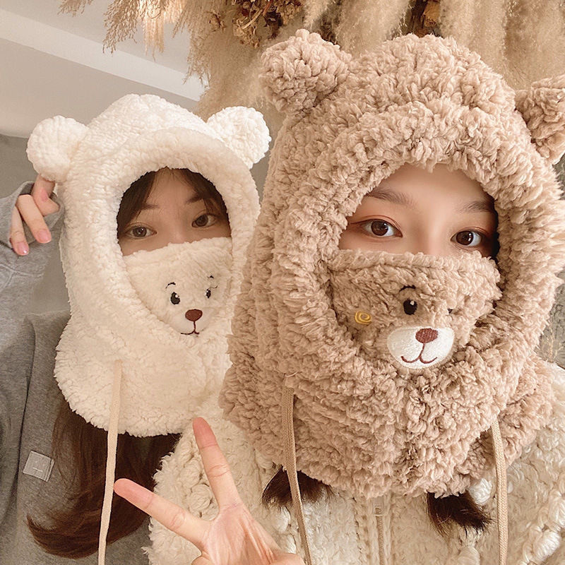 336g Weight Women's Cute Simple Style Bear Ear Warap Trapper Hat