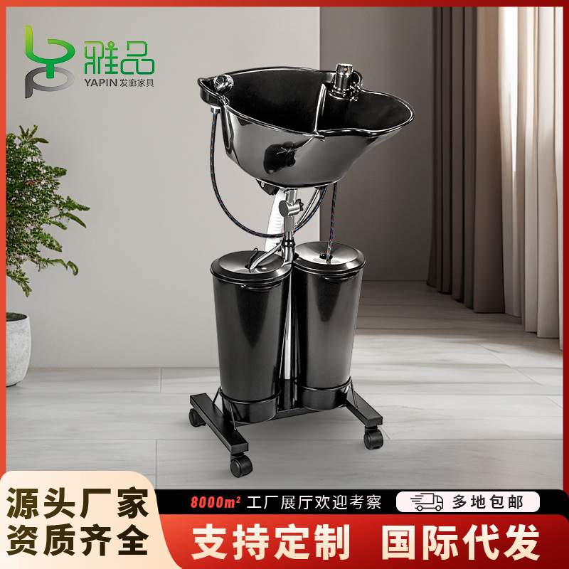 Barbería portátil salón de peluquería vertical móvil eléctrico de doble barril medio reclinado con cama de lavado de cabello alta conectada al lavabo