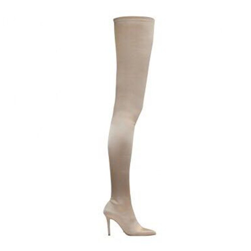 Women's High-heeled Nude Boots Apricot