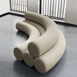 Light Luxury New Designer Cylindrical Multi-seat Curved Sofa Beauty Salon Hotel Lobby Shaped Fabric Sofa