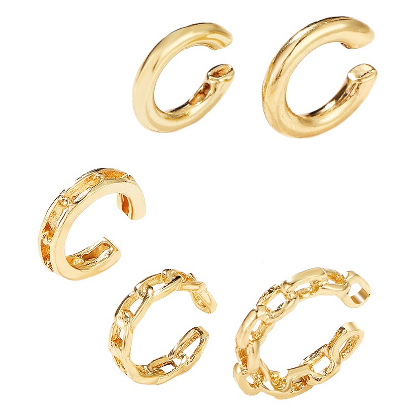 Creativo simple no perforado clip de hueso de oreja conjunto de cinco piezas personalizado cadena de oro hueco pendientes de múltiples capas clip de oreja en forma de C para las mujeres