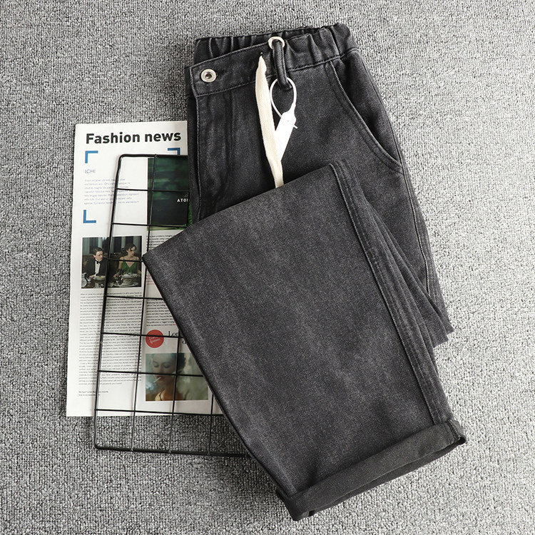 Men's Straight Leg Jeans Washed Distressed Black Grey Trousers_voghion.com