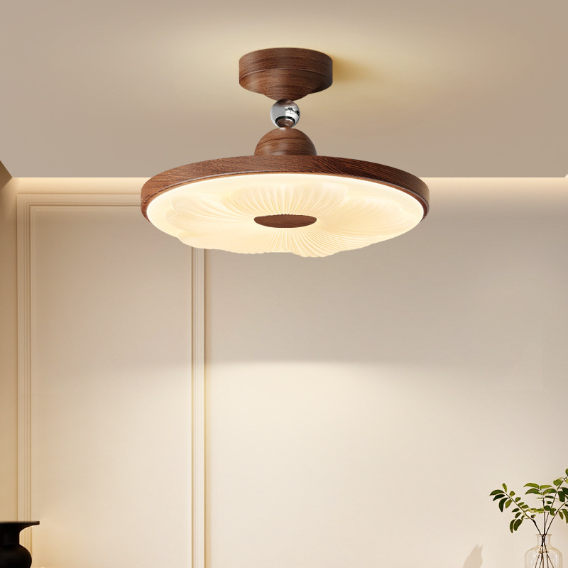Medieval Style Simple Bedroom Half Chandelier Full Spectrum Eye Protection Walnut Color Pleated Lampshade Master Bedroom Study Lamp