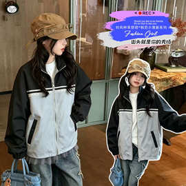 女童外套2026秋季新款中大童蕾丝花边撞色拉链衫立领开衫儿童服装