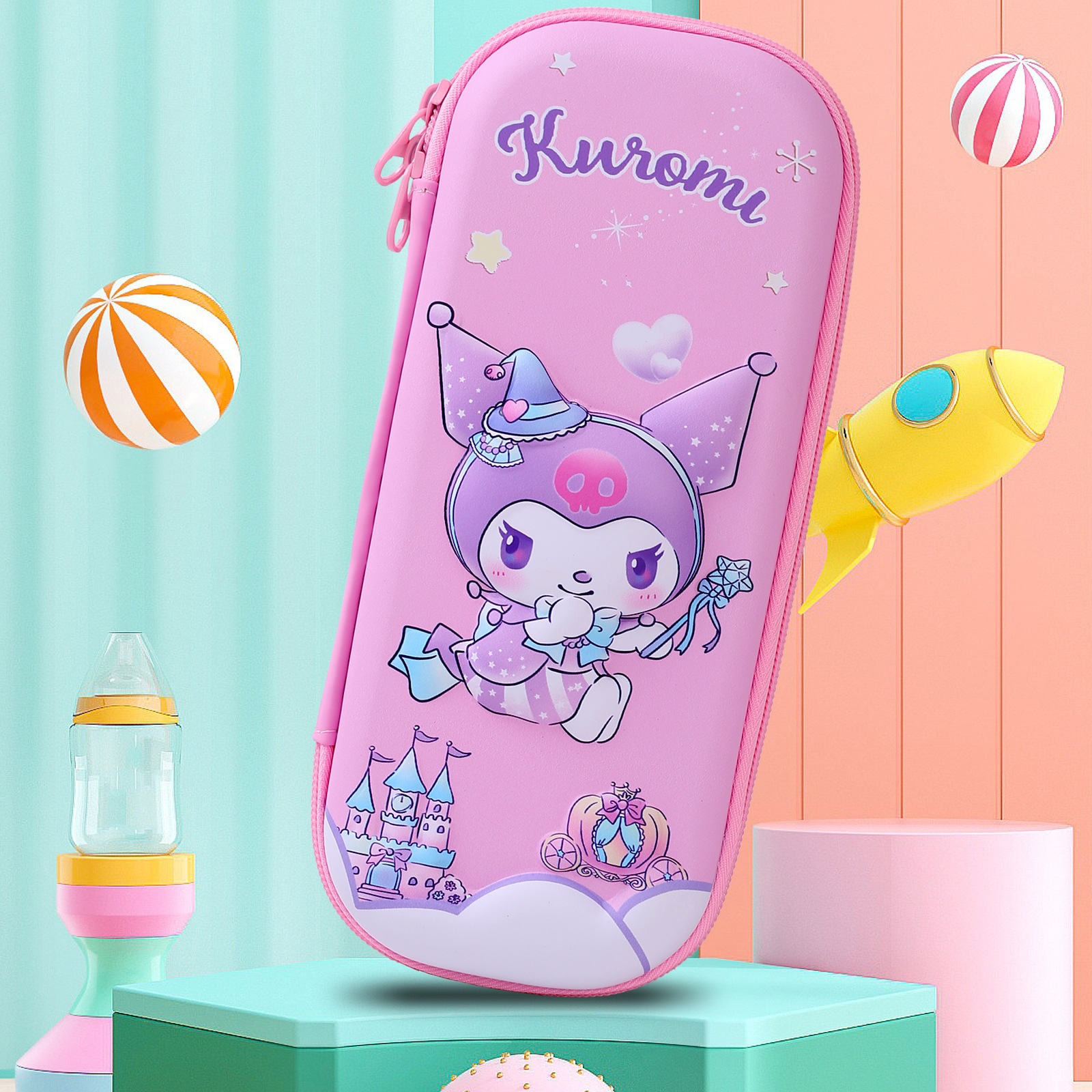 Nuevo 3D caja de papelería para niños y niñas bolsas de lápiz EVA bolsas de lápiz estereoscópicas de dibujos animados bolsas de gran capacidad para niños coreanos