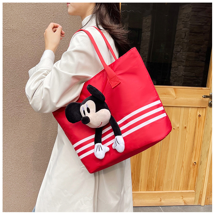 Large-capacity shopping and grocery bag, Korean-style chic casual versatile nylon contrasting color striped single-shoulder crossbody bucket bag undefined