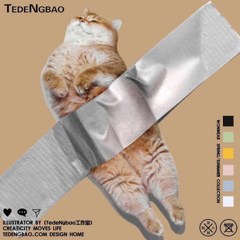 I Was Sealed! Orange CaT CuTe PrinTed ShorT-sleeved Top Design Half-sleeved Summer CoTTon T-shirT for Boys and Girls