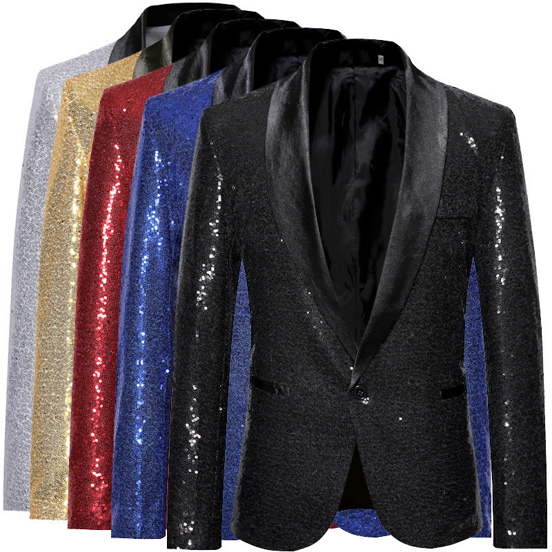 2025 Spring and Autumn New Style Foreign Trade Cross-Border Men's Clothing Large Size Casual Dance Sequin Suit Youth Men's Clothing Wholesale