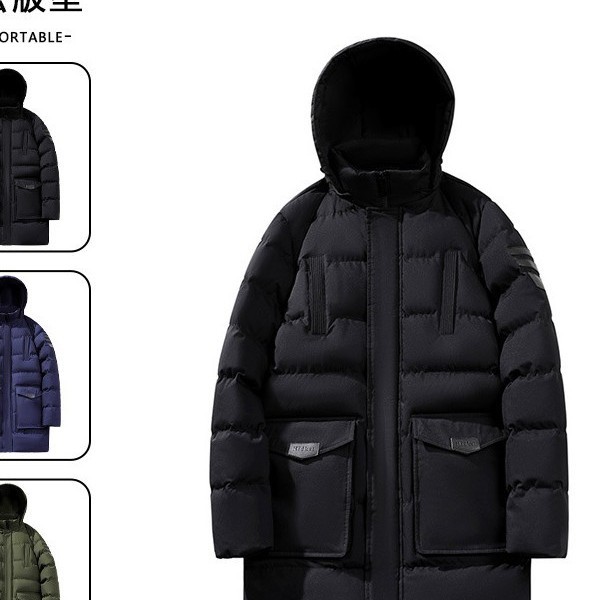 Men's oversized cotton jacket with detachable fur collar, hooded design, loose fit, detachable hood, stand-up collar, and thickened lining