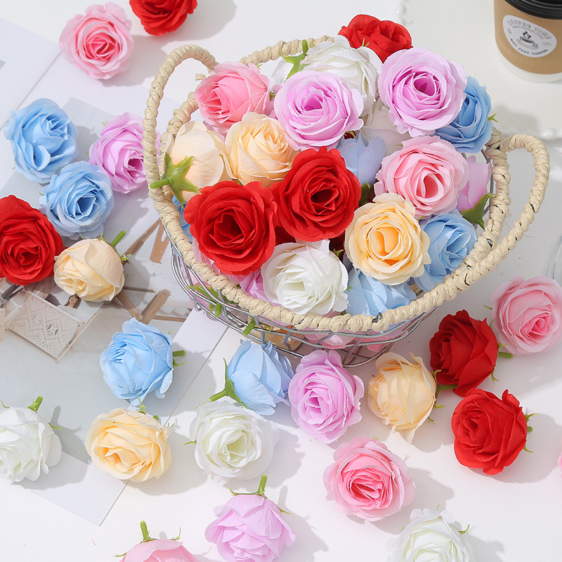 仿真蔷薇玫瑰花朵 DIY手工花环假花婚庆礼盒装饰配件花墙布景