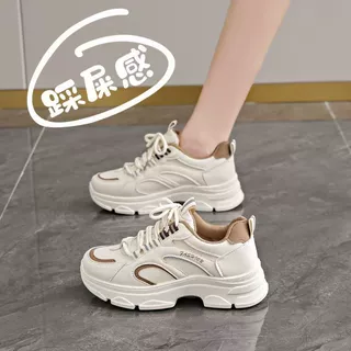 皮面老爹鞋子女款显脚小2025春季新款爆款百搭女运动休闲潮鞋子