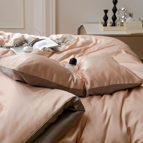 60S Lenzing Tencel four-piece set simple solid color silky cool bed sheet quilt cover sleeping naked ice silk bedding summer 4