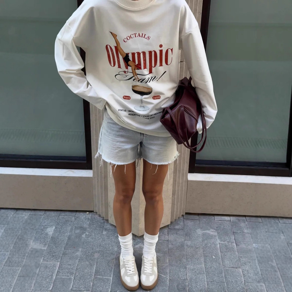 100% Pure Cotton Long-Sleeved T-Shirt Spring and Autum Fashionable Elegant Trendy Niche Chic Design Age-Reducing Printed Top