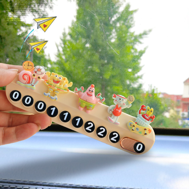 Tarjeta de teléfono móvil de coche creativo Estacionamiento temporal Tarjeta de número de niña de Bob Esponja Tarjeta de estacionamiento de transferencia de niña linda