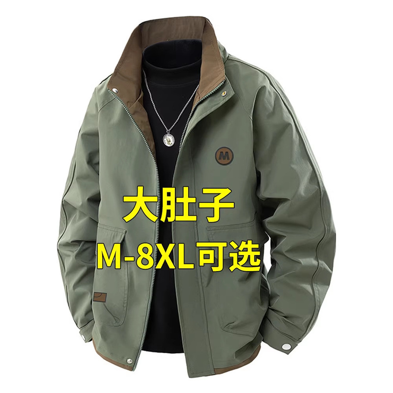 Plus-Size Men's Jacket for Spring and Autumn 2026, New Style with Stand Collar, Thickened Workwear Coat, Loose Fit for Larger Men Plus-Size Men's Jacket for Spring and Autumn 2026, New Style with Stand Collar, Thickened Workwear Coat, Loose Fit for Larger Men