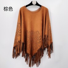 麂皮绒披肩外搭保暖披风斗篷女高级感时尚秋冬款流苏镂空外套围巾