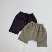 GL-kids韩版儿童前大口袋针织5分裤男女宝宽松好穿大PP垮裤大裆裤