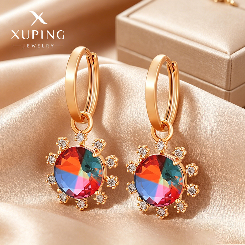 Pendientes largos de joyería Xuping, pendientes elegantes con piedras preciosas artificiales de girasol, pendientes de alta gama para mujer, estilo de lujo ligero