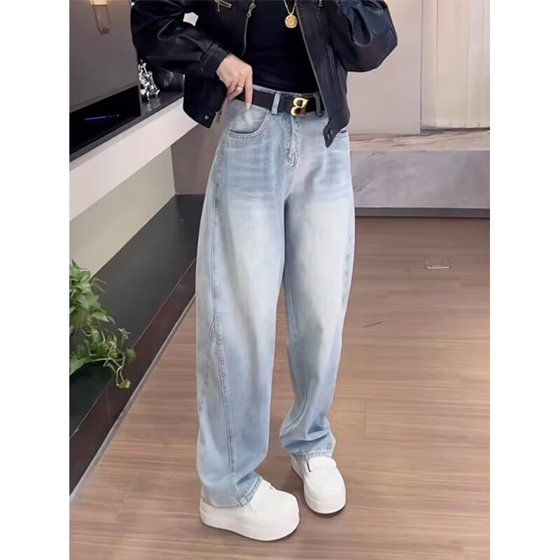 American Retro Denim Straight-Leg Pants for Women 2026 Spring/Summer New High-Waisted Slimming Versatile Wide-Leg Pants Trendy Ins Style Long Pants