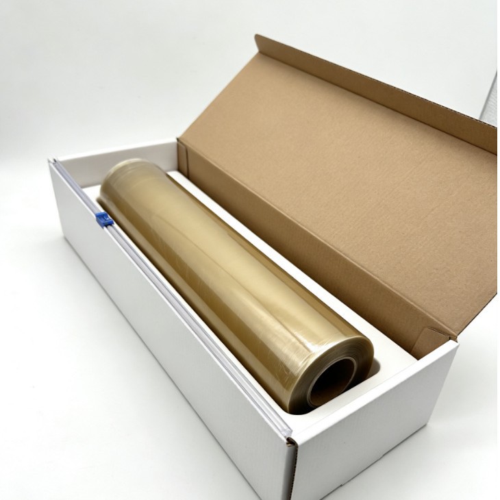 Rollo grande de film transparente de PVC, rollo grande comercial de film transparente para alimentos frescos de cocina, film transparente para alimentos de uso doméstico.