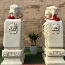 汉白玉兽头吉象抱鼓门墩一对别墅庭院招财摆件仿古小象石鼓石雕