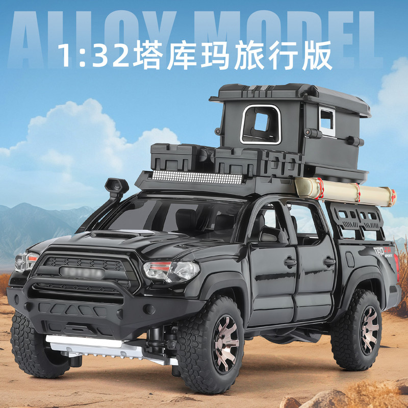 Boxed Chimei 1:32 Tacoma Travel Version Artificial Alloy Off-Road Vehicle Pickup Model Sound and Light Pull-Back Camper