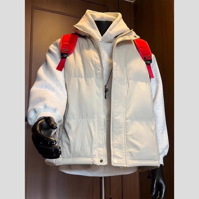 Navy Blue American-Style down Vest for Men, Autumn and Winter Layering Sleeveless Outerwear Vest, Youth Cotton Jacket