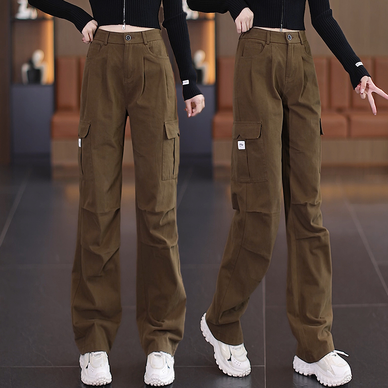 Tooling Straight-Leg Jeans Women's Spring and Autumn 2024 New Multi-Pocket American Style Small Narrow Wide-Leg Pants