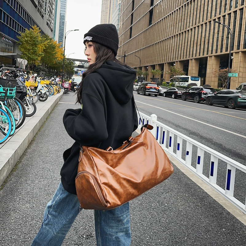 クロスボーダー純色スポーツフィットネスバッグ男性大容量皮質荷物バッグ女性ファッション高級感手提げ旅行バッグ|undefined