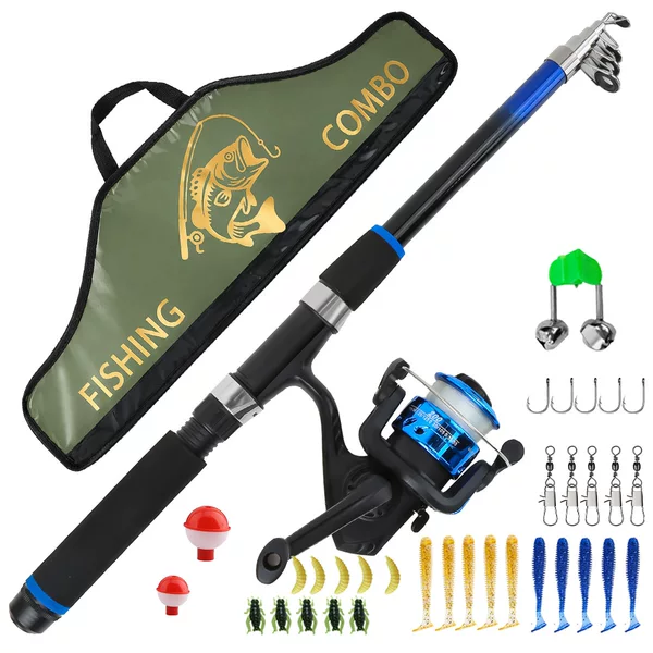 Cross-border 1.8m Blue Lure Rod Set Sea Rod Casting Rod Spinning Reel Lures Floating Fishing Tackle Bag Manufacturer Wholesale