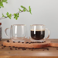 国境を越えたガラス二重カップラテコーヒーカップ家庭用耐熱高ホウ素シリコン耐高温カップハンドル付きミルクカップ